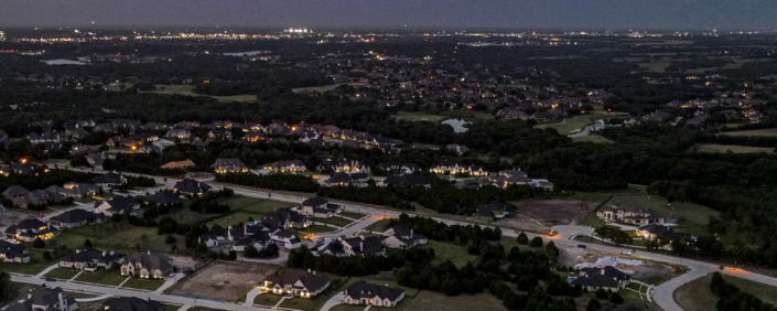 Aerial view of the City of Heath at night