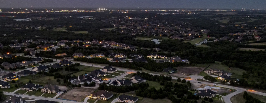 Aerial view of the City of Heath at night