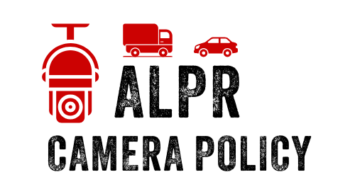 Red icons representing ALPR (Flock) security camera, and vehicles with the words ALPR Camera Policy.