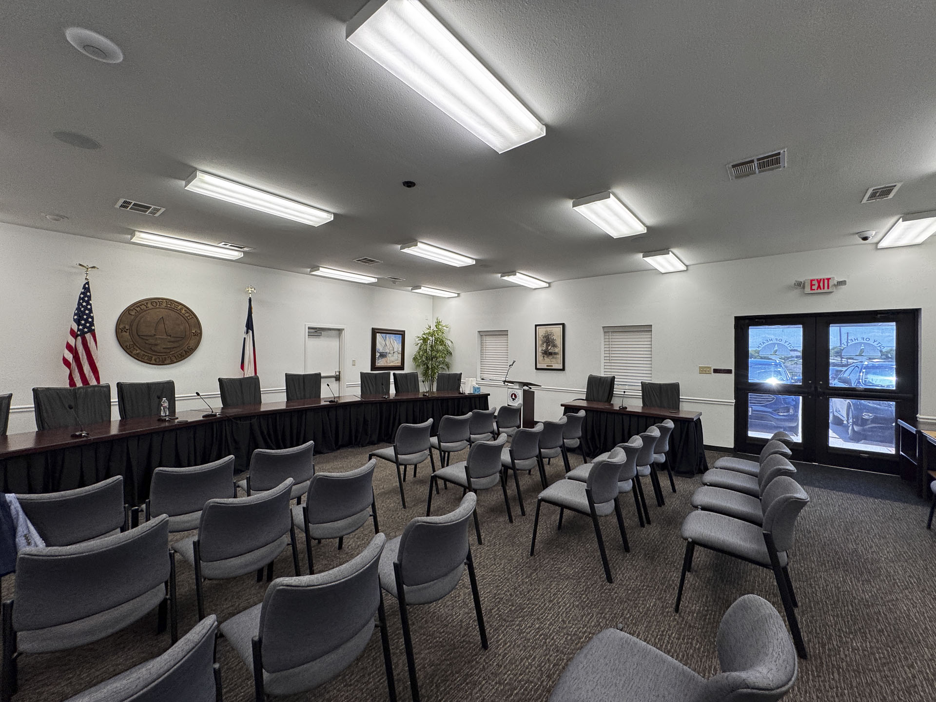 The Council chambers at City Hall freshly painted and decorated.
