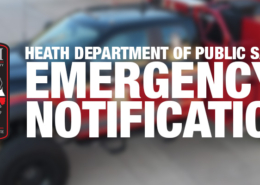 Header banner with Heath Department of Public Safety logo and the words Emergency Notifications in red text with a blurred firetruck in the background.