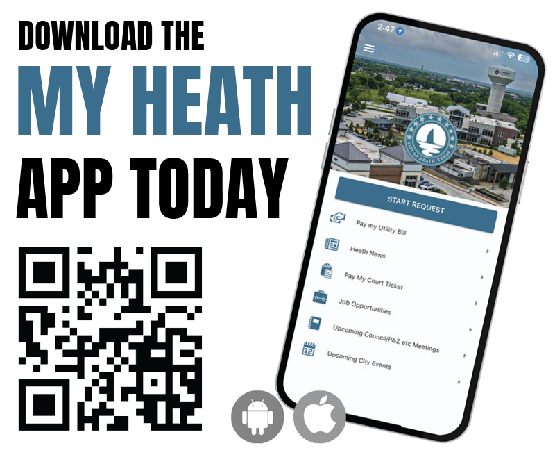 An iphone showing the My Heath mobile app and a QR code to download the app.