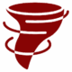 An icon of a tornado colored red.
