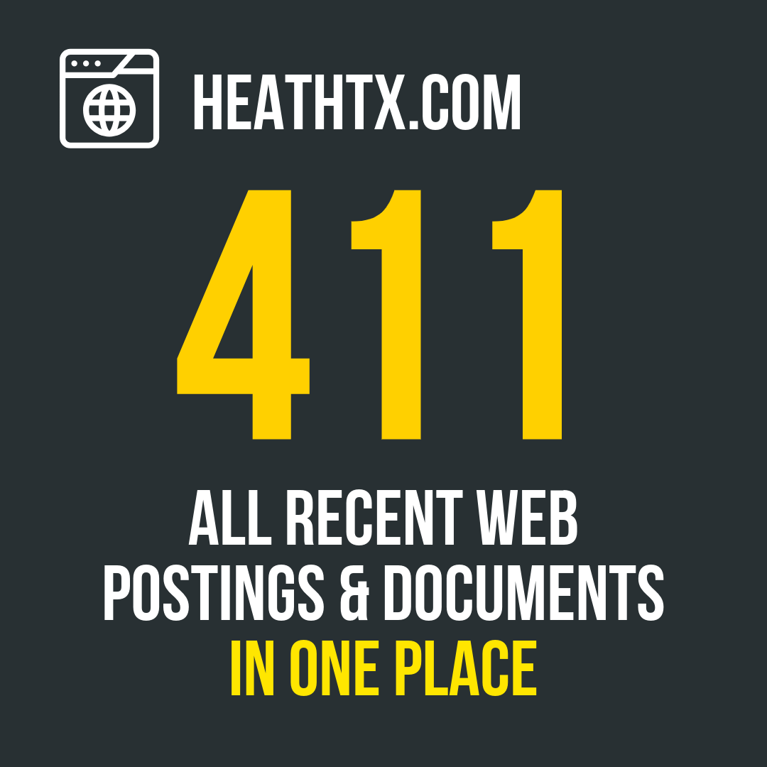 Blue background with the words Heath 411 that links to a page that has all the latest posts and documents on the website.