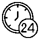 Icon of a clock and the number 24, representing 24 hours per day.
