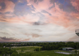 Sunset view of elevated North Water Tower in Heath, TX