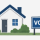 Illustration of a home with a large sign in the front yard that says "Vote".