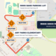 Map of the Rockwall-Heath High School Homecoming Parade route, showing the parade start and float staging location at Amy Parks Elementary, the band parking lot, designated seating areas, and the parade route.