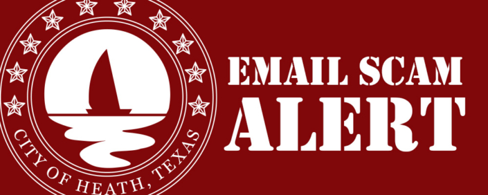City logo on a red background with wording that alerts people to an Email Scam Alert.