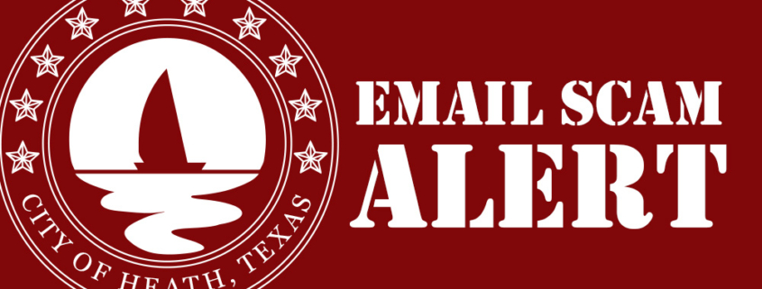 City logo on a red background with wording that alerts people to an Email Scam Alert.
