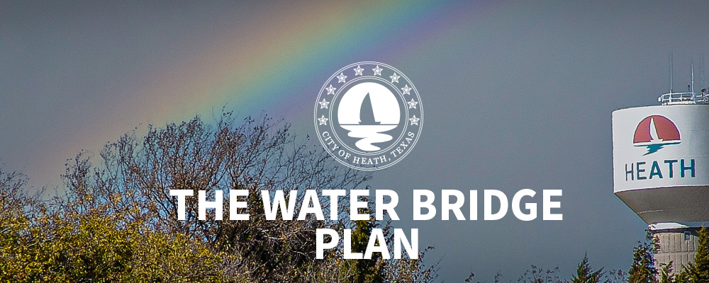 The North Water Tower in the City of Heath, with a blue sky in the background.